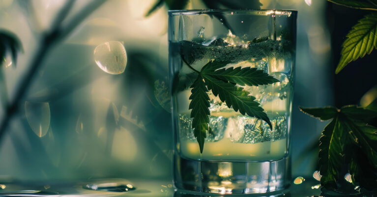 Cannabis leaf in a glass