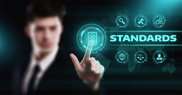 Businessman interacting with digital standards