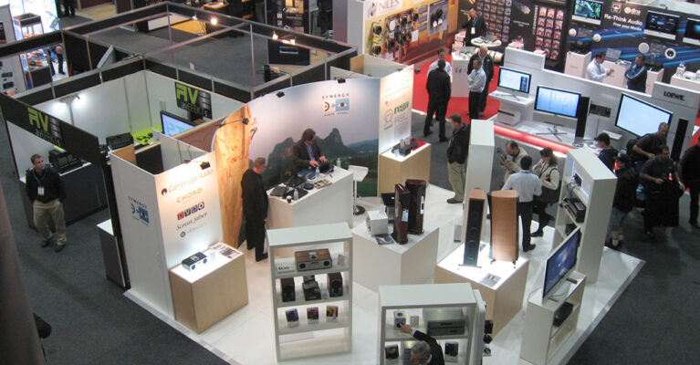 Trade show with various technology displays
